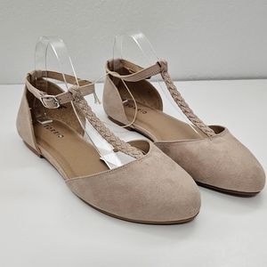 NWT Torrid Braided T-Strap D'Orsay Flats Beige Tan Faux Suede Size 9 (WW / Wide)